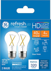GE Refresh 31339 Replacement Bulb, A15 Lamp, 40 W Equivalent, Medium Lamp Base, Dimmable, Clear, Daylight